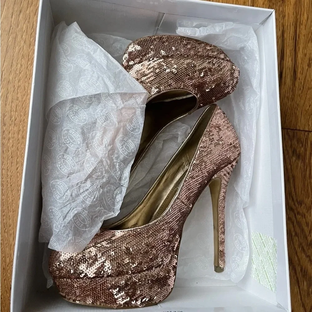 Steve Madden Bevv Rose Gold Sequin Platform Heels Size 8 - Picture 6 of 9